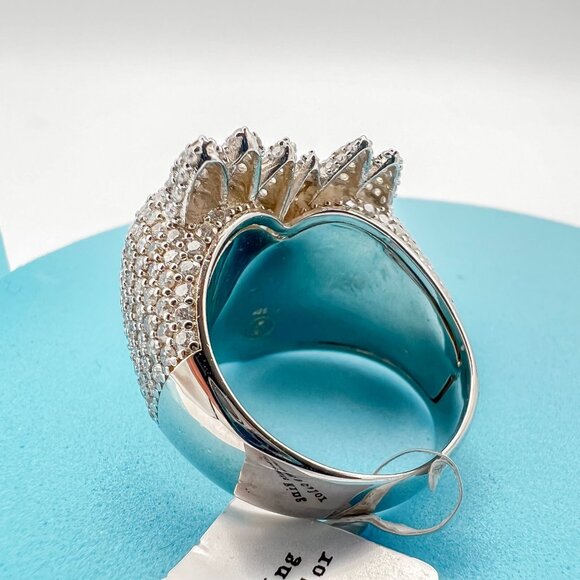 925 Sterling Sliver Moissanite Designer Heart Ring, 4.647ctw VVS Stones Hip Hop - Picture 5 of 9